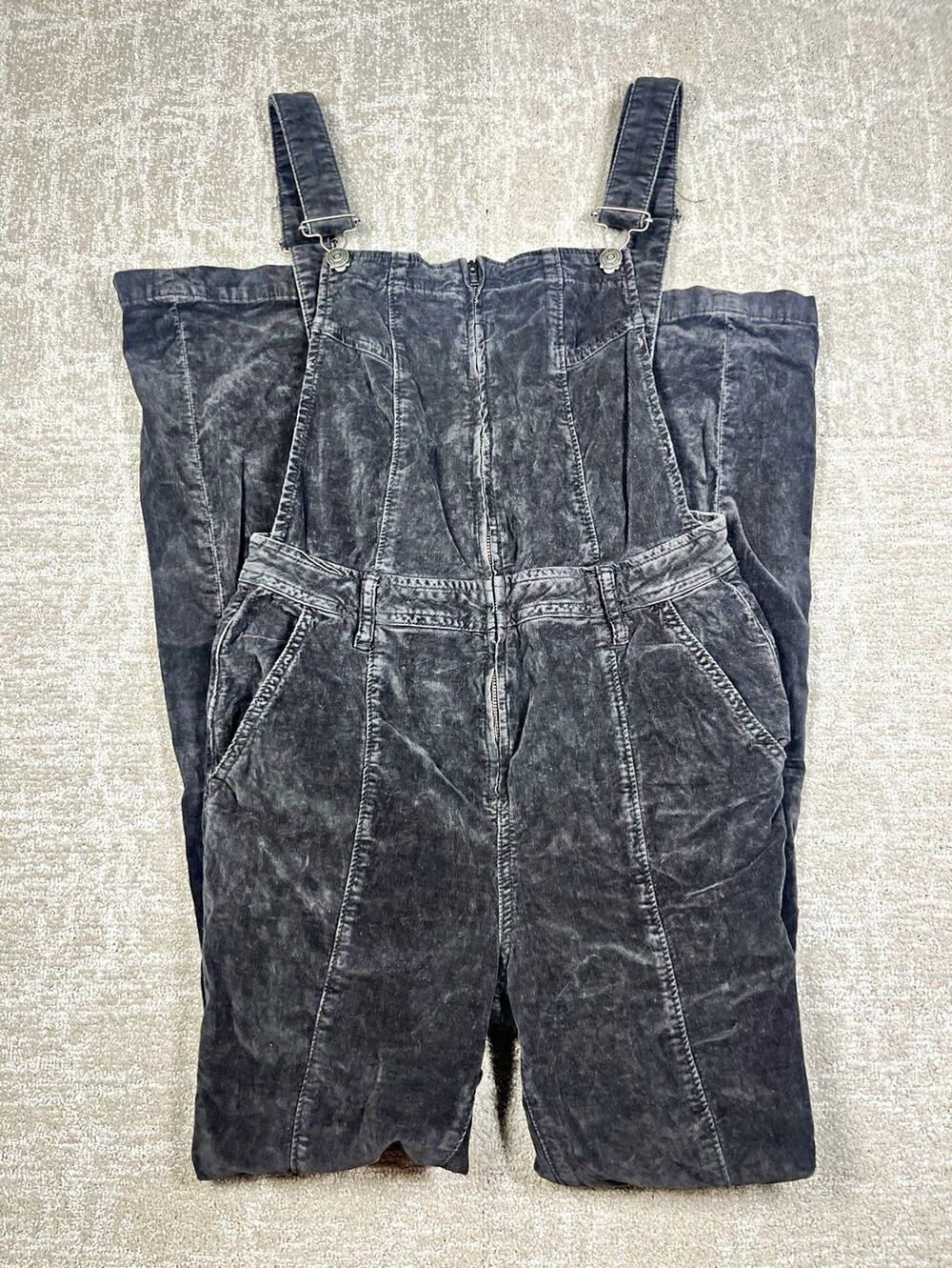 We The Free Black Corduroy Adjustable Strap Pocket Jumpsuit Overalls Bootcut sm